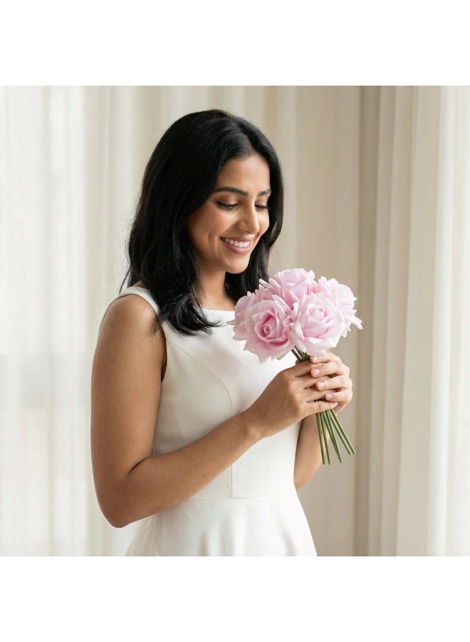 Fake Flowers-Pink Rose Artificial Flowers Bouquet - Home Wedding Decor - Image 5